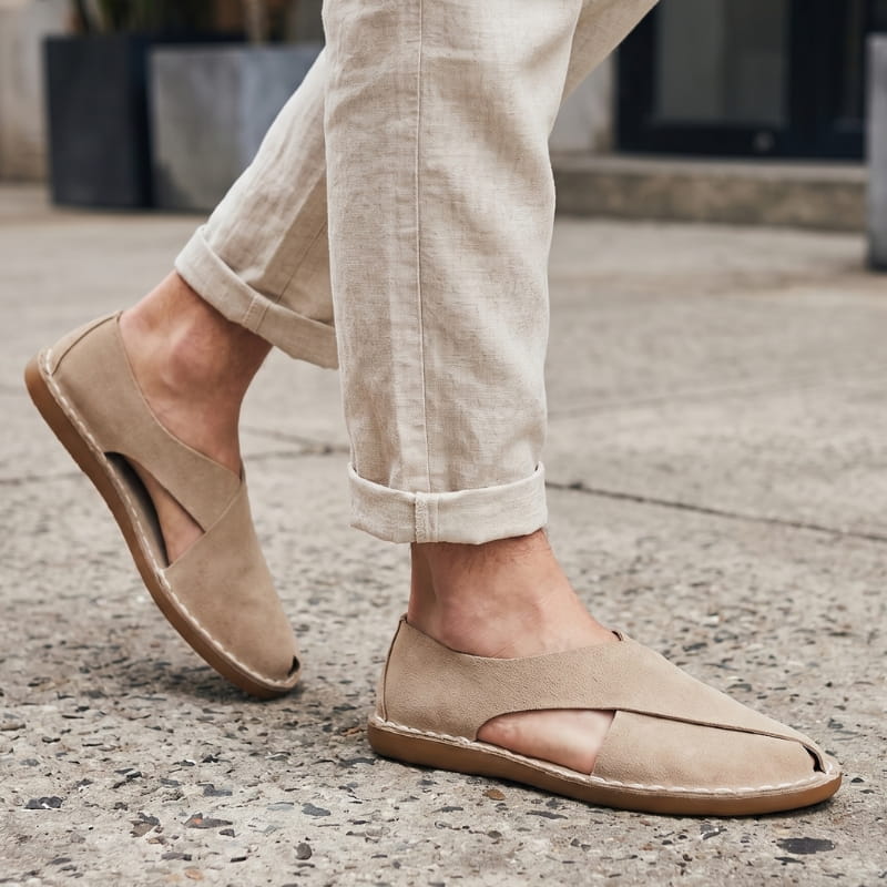 Luciano Suede Sandals – Cross-Wrap Cushioned Open-Side Summer Footwear