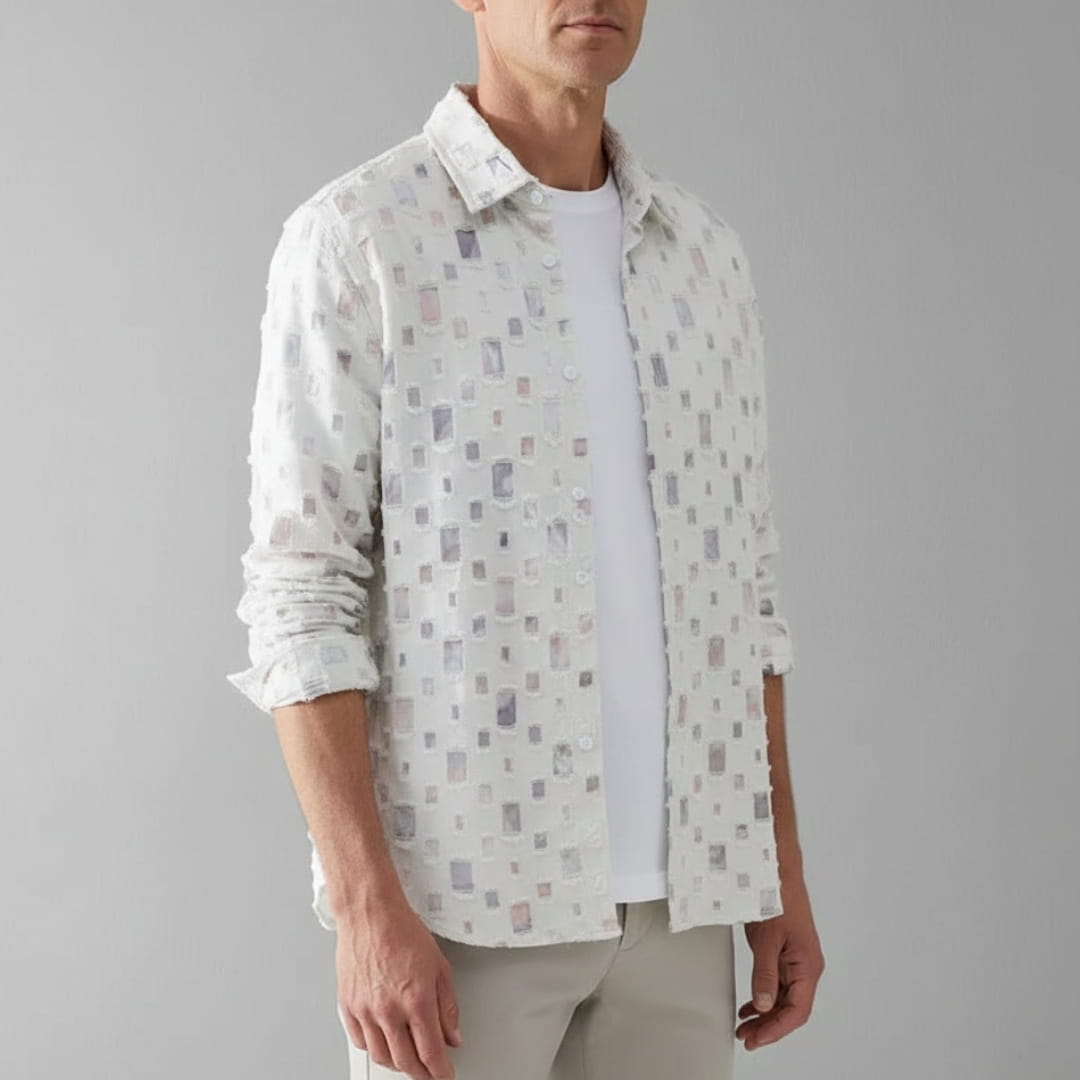 Macky Men’s Collared Shirt – Cotton Blend with Mosaic Pattern