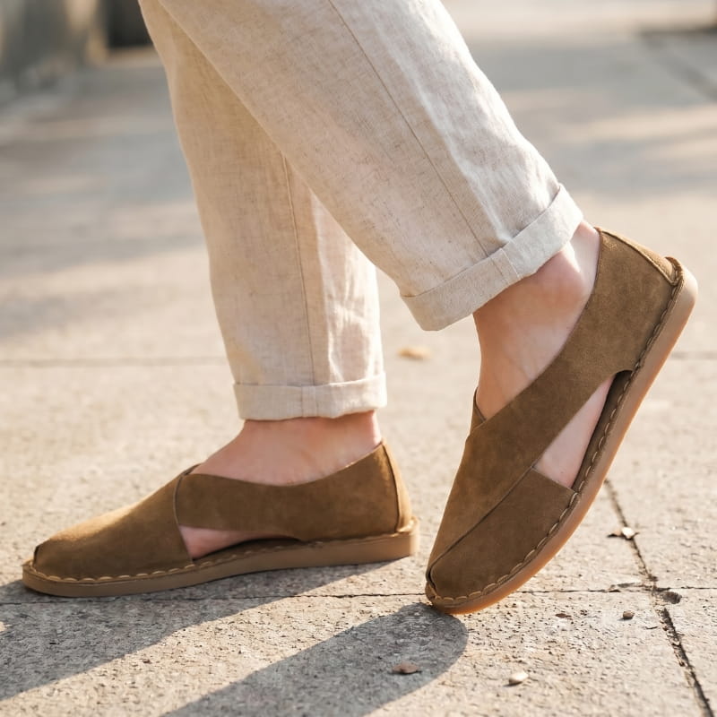 Luciano Suede Sandals – Cross-Wrap Cushioned Open-Side Summer Footwear