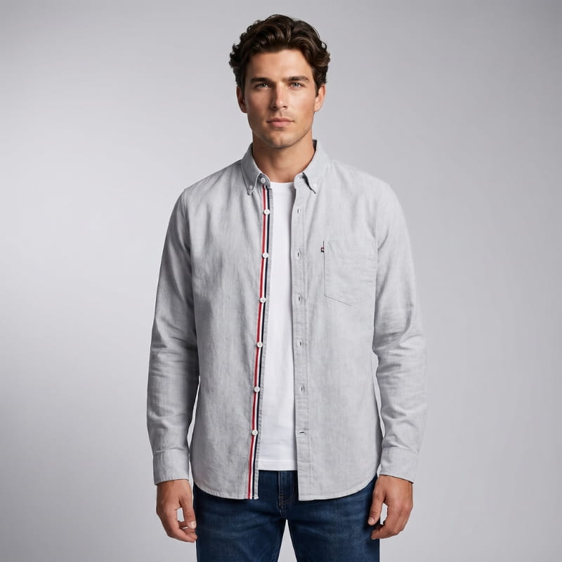 Connor Linen Long Sleeve Shirt – Tailored Breathable Striped-Placket Everyday Apparel