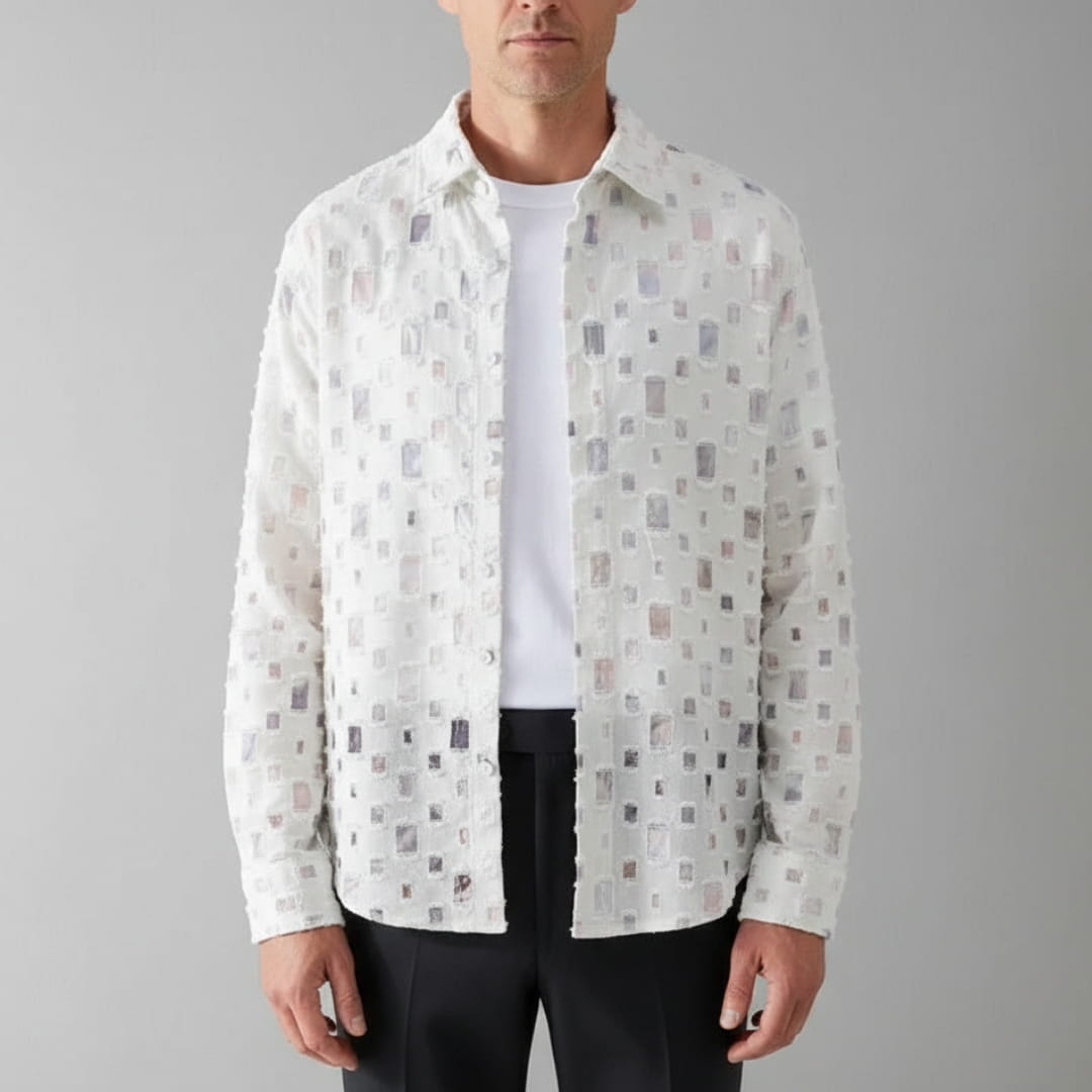 Macky Men’s Collared Shirt – Cotton Blend with Mosaic Pattern
