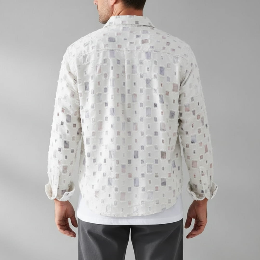 Macky Men’s Collared Shirt – Cotton Blend with Mosaic Pattern