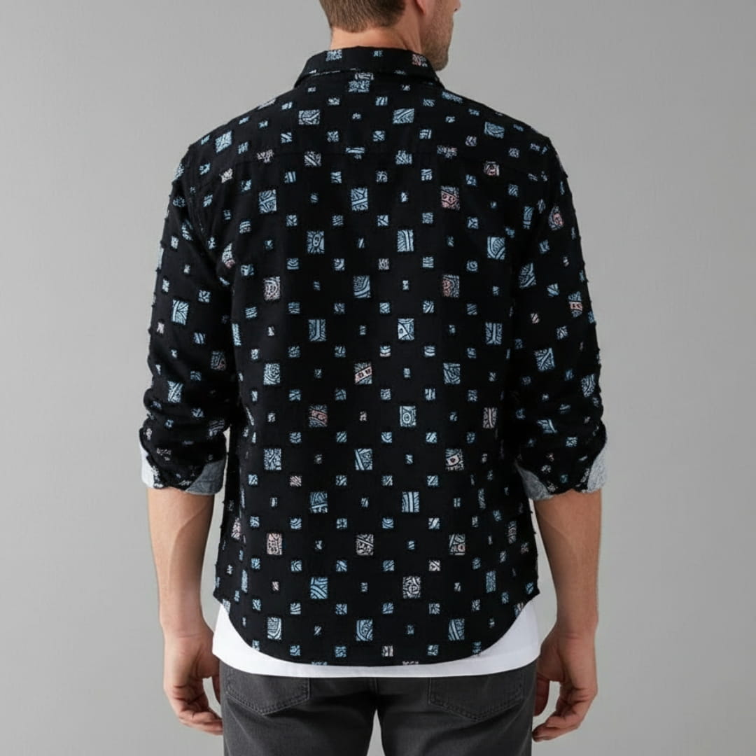 Macky Men’s Collared Shirt – Cotton Blend with Mosaic Pattern