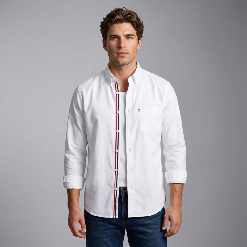 Connor Linen Long Sleeve Shirt – Tailored Breathable Striped-Placket Everyday Apparel