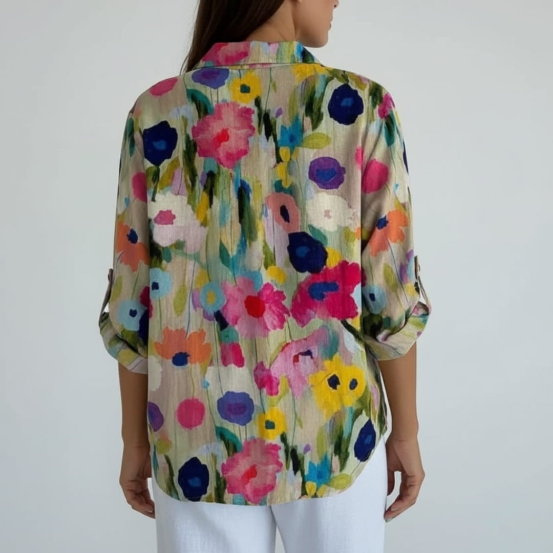 Adelaide Linen Shirt – Artistic Floral Print Women’s Linen Shirt