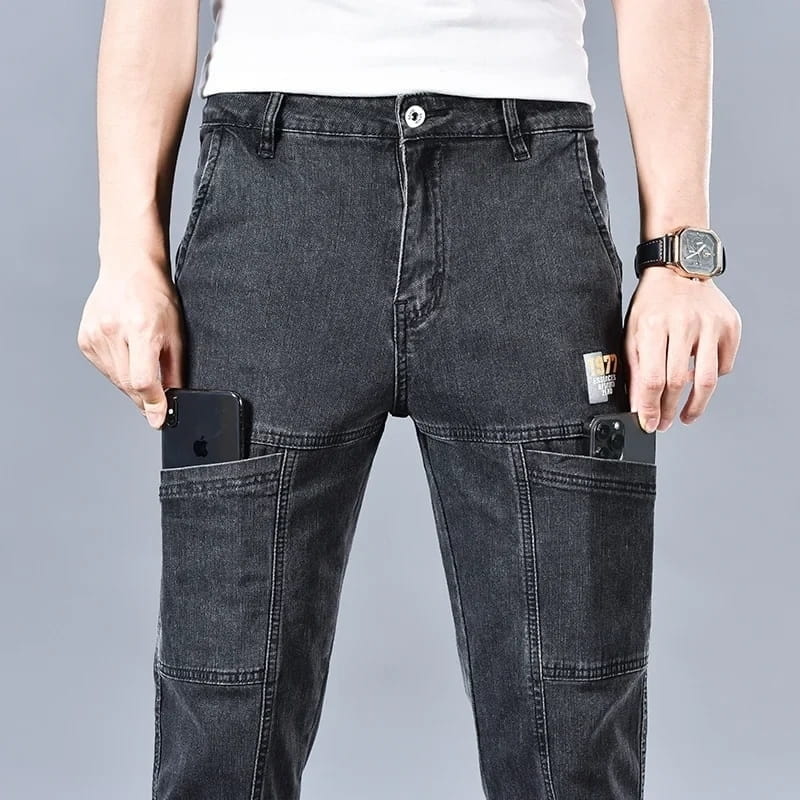 Huston Stretch Denim Cargo Jeans – Tapered Straight-Leg Utility Casual Trousers
