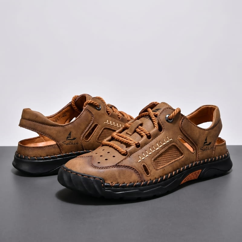 Vittorio Nubuck Leather Fisherman Sandals – Perforated Cushioned Lightweight Footwear