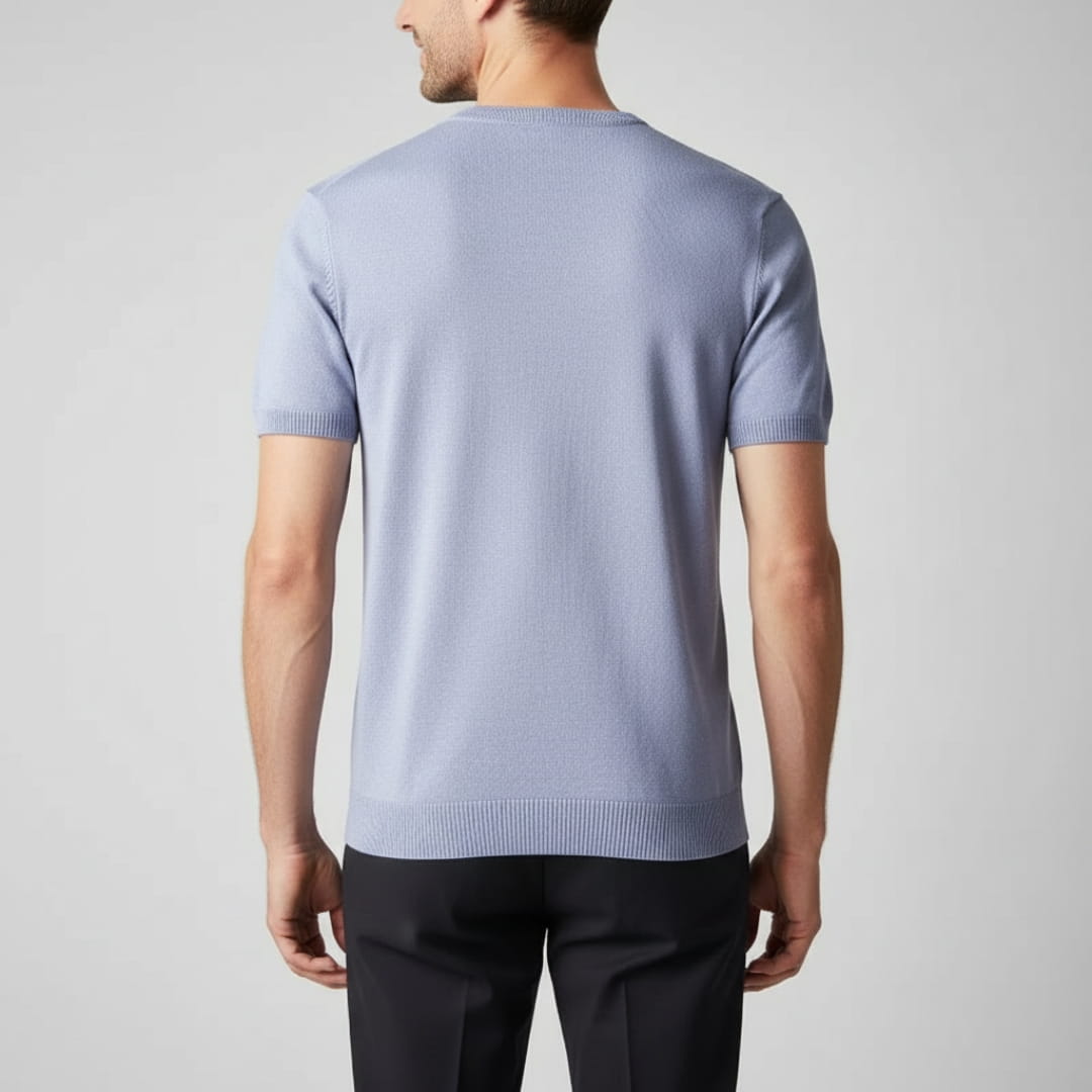 Gabriel Men’s Knit T-Shirt – Mercerised Cotton Blend with Ribbed Crewneck