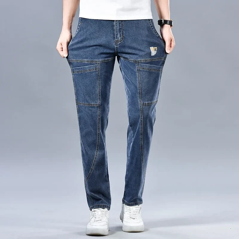 Huston Stretch Denim Cargo Jeans – Tapered Straight-Leg Utility Casual Trousers