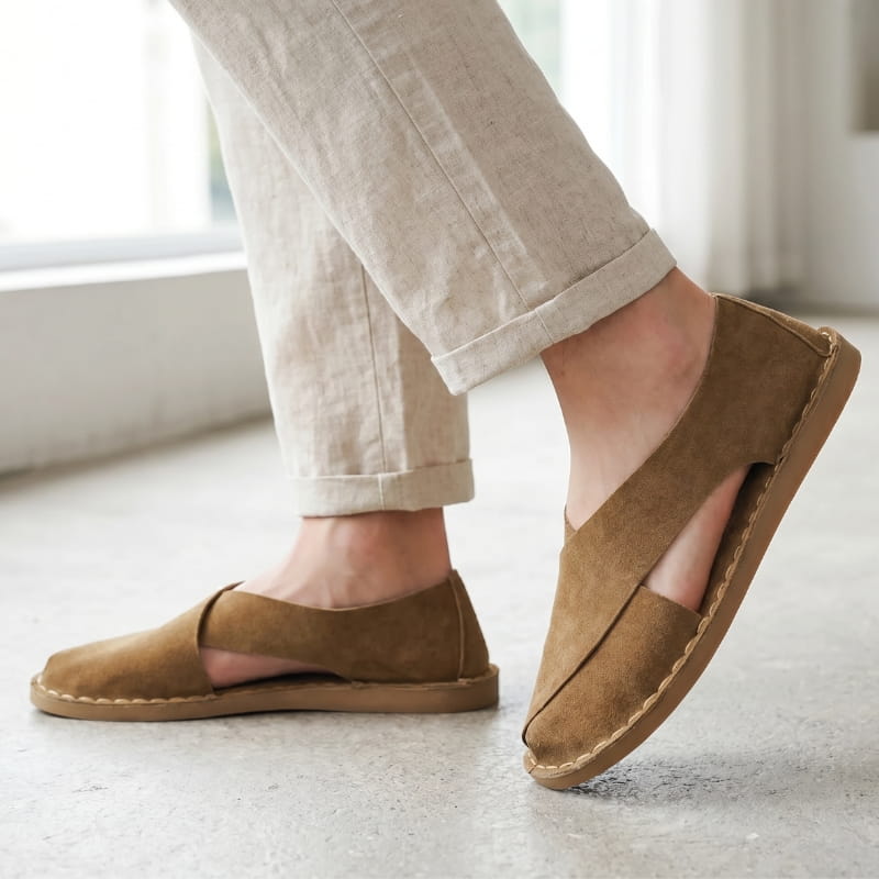 Luciano Suede Sandals – Cross-Wrap Cushioned Open-Side Summer Footwear