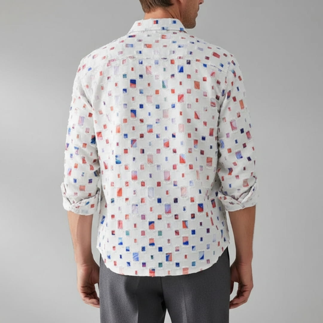 Macky Men’s Collared Shirt – Cotton Blend with Mosaic Pattern