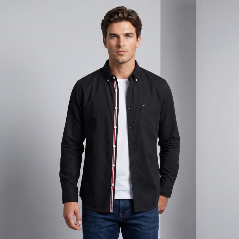 Connor Linen Long Sleeve Shirt – Tailored Breathable Striped-Placket Everyday Apparel