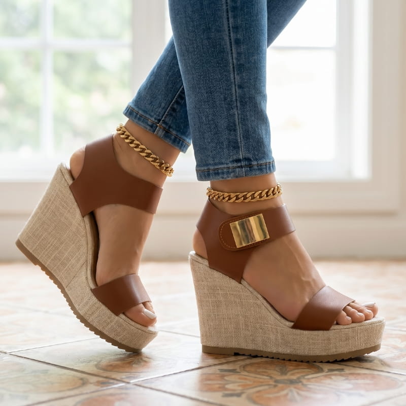 Valeria Platform Wedge Sandals – Colorblock Cushioned Ankle-Strap Summer Footwear