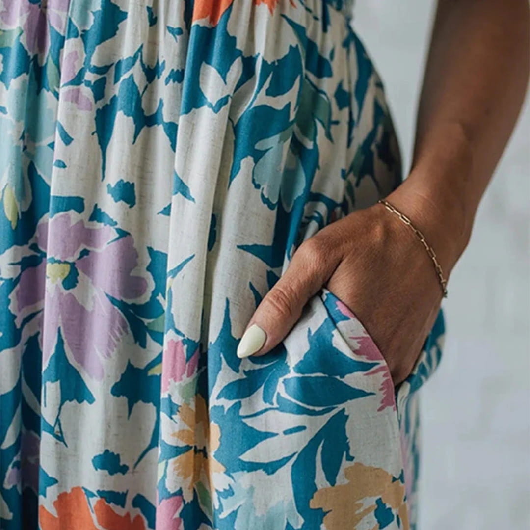 Aria Bloom Smocked Cotton Midi Dress – Spaghetti Strap Floral Summer Dress