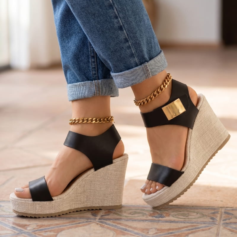 Valeria Platform Wedge Sandals – Colorblock Cushioned Ankle-Strap Summer Footwear