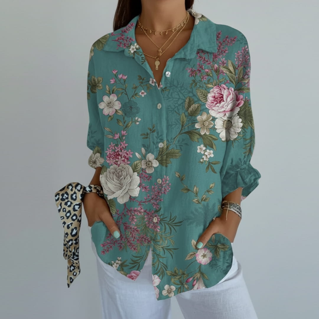 Adelaide Linen Shirt – Artistic Floral Print Women’s Linen Shirt