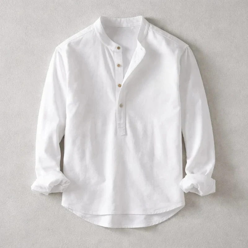 Wesley Linen Henley Shirt – Tailored Breathable Relaxed Everyday Apparel