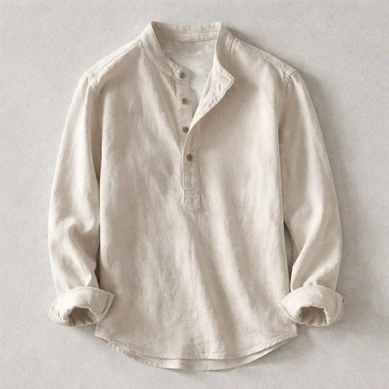 Wesley Linen Henley Shirt – Tailored Breathable Relaxed Everyday Apparel