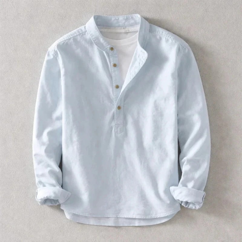 Wesley Linen Henley Shirt – Tailored Breathable Relaxed Everyday Apparel