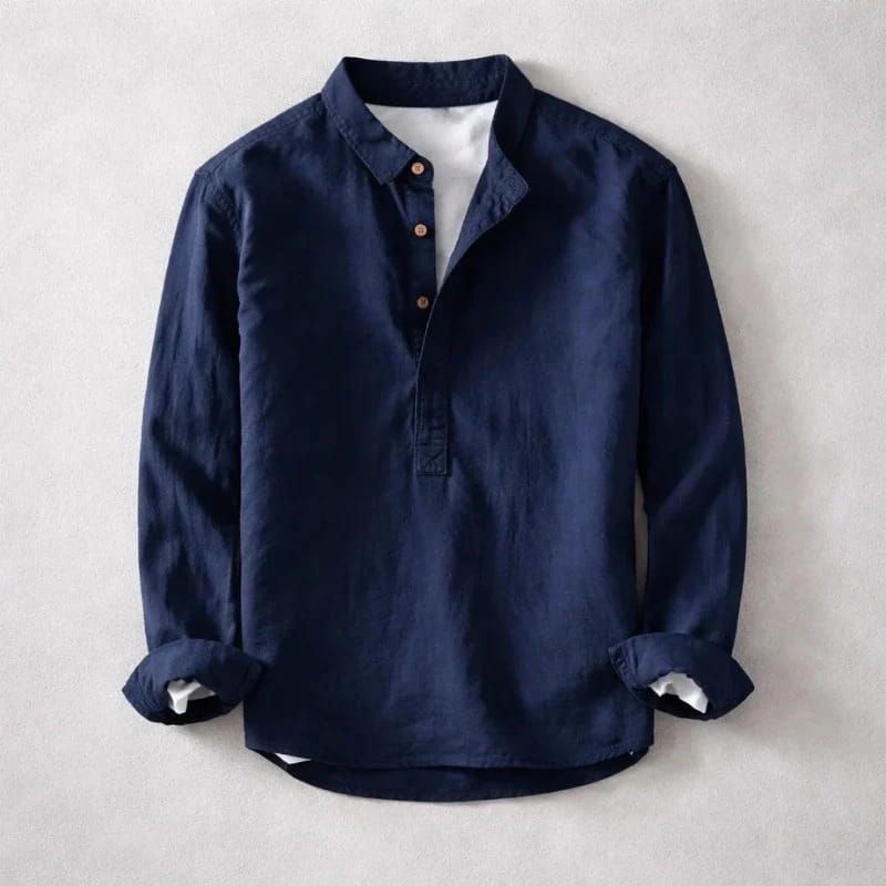 Wesley Linen Henley Shirt – Tailored Breathable Relaxed Everyday Apparel