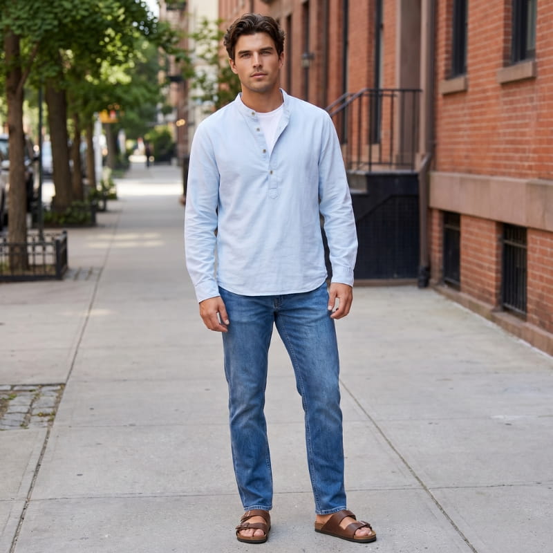 Wesley Linen Henley Shirt – Tailored Breathable Relaxed Everyday Apparel
