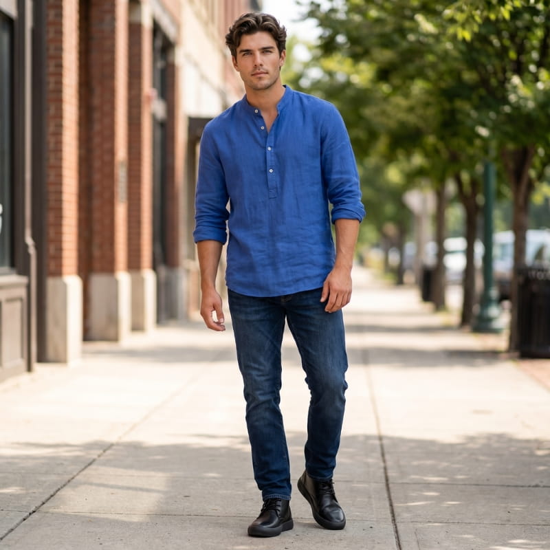 Wesley Linen Henley Shirt – Tailored Breathable Relaxed Everyday Apparel