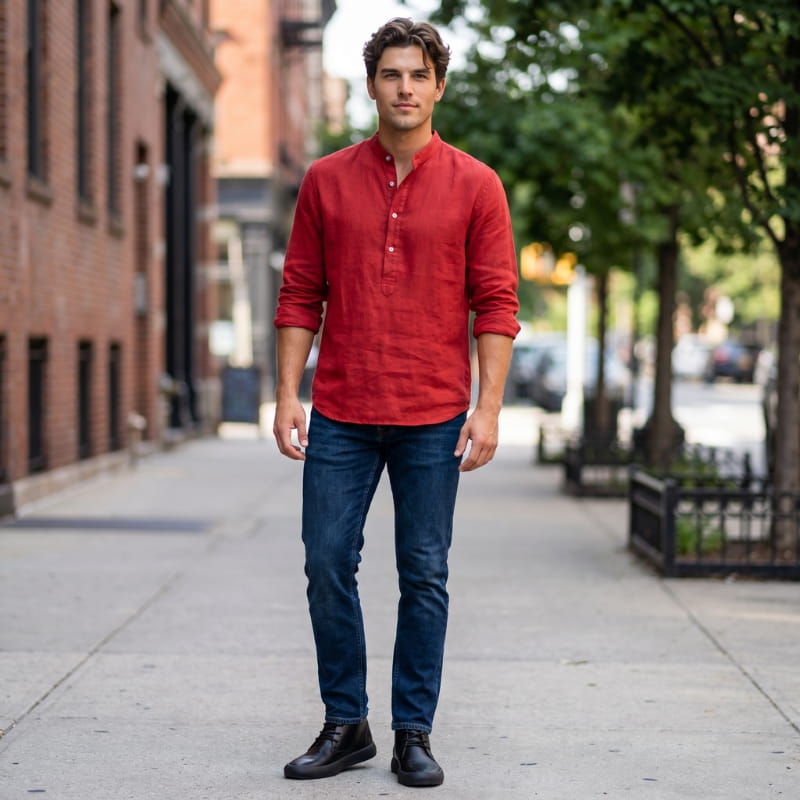 Wesley Linen Henley Shirt – Tailored Breathable Relaxed Everyday Apparel