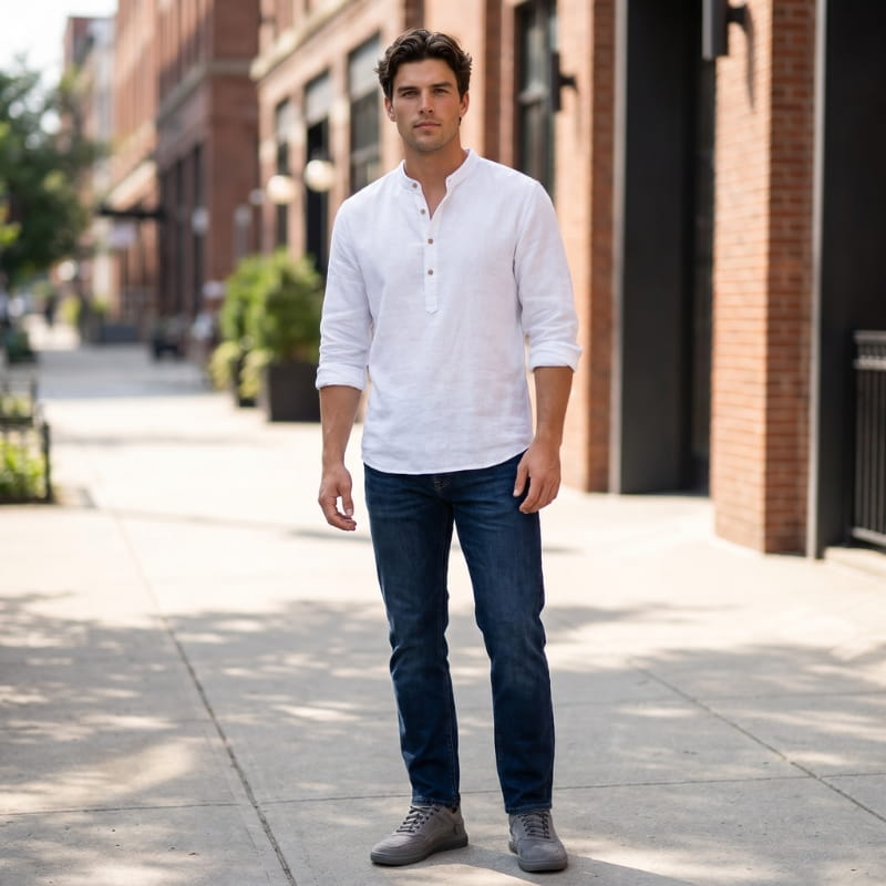 Wesley Linen Henley Shirt – Tailored Breathable Relaxed Everyday Apparel