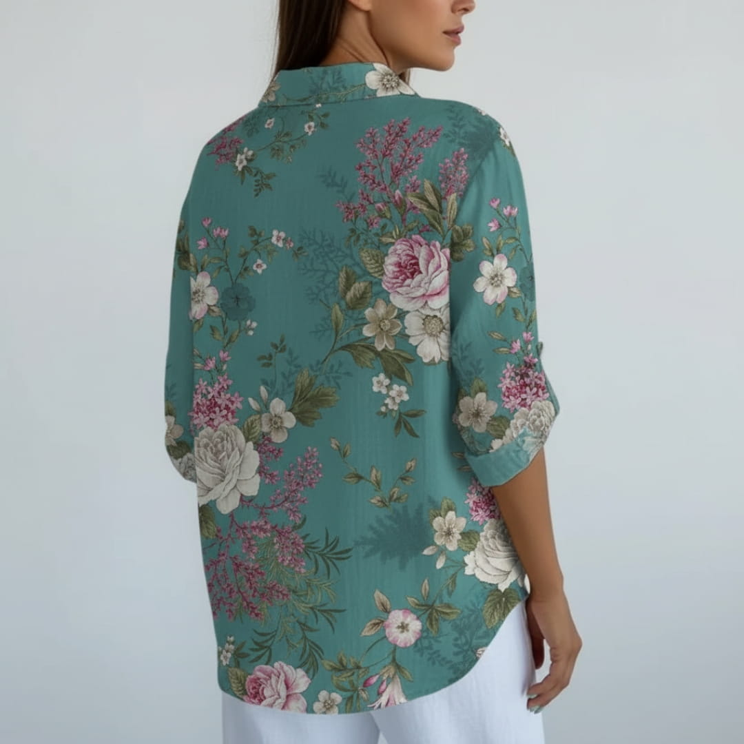 Adelaide Linen Shirt – Artistic Floral Print Women’s Linen Shirt