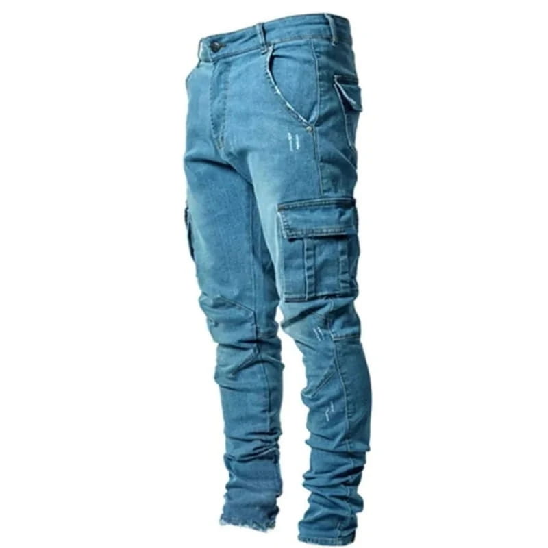 Matteo Stretch Cargo Jeans – Slim Tapered Utility Streetwear Denim Trousers