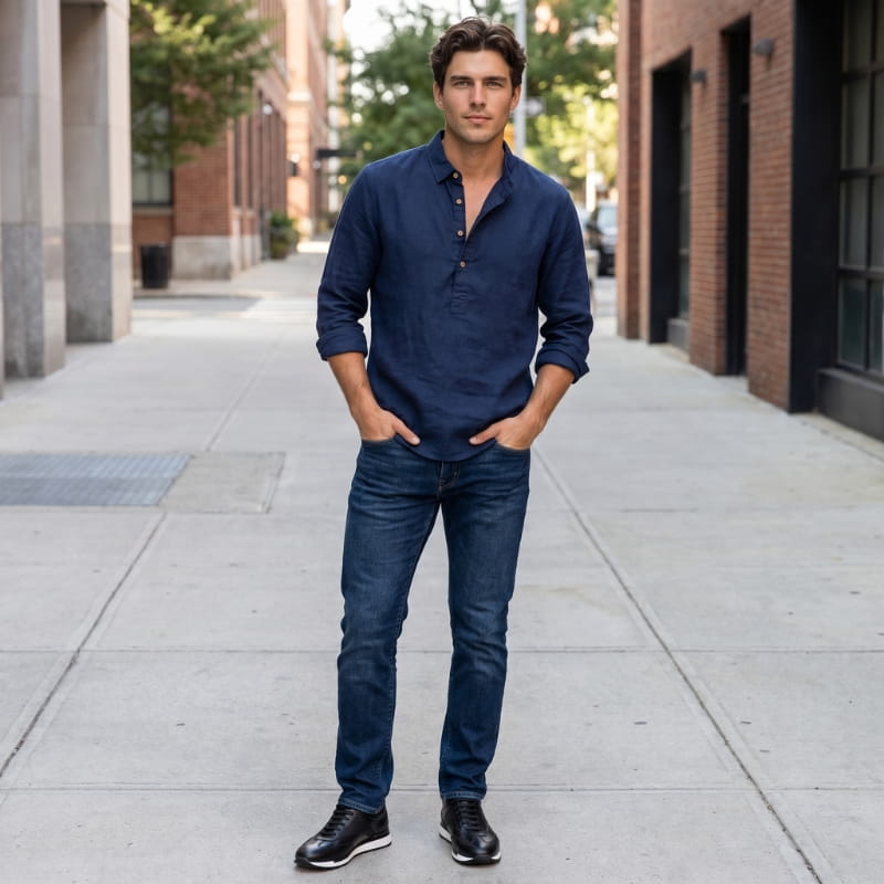 Wesley Linen Henley Shirt – Tailored Breathable Relaxed Everyday Apparel