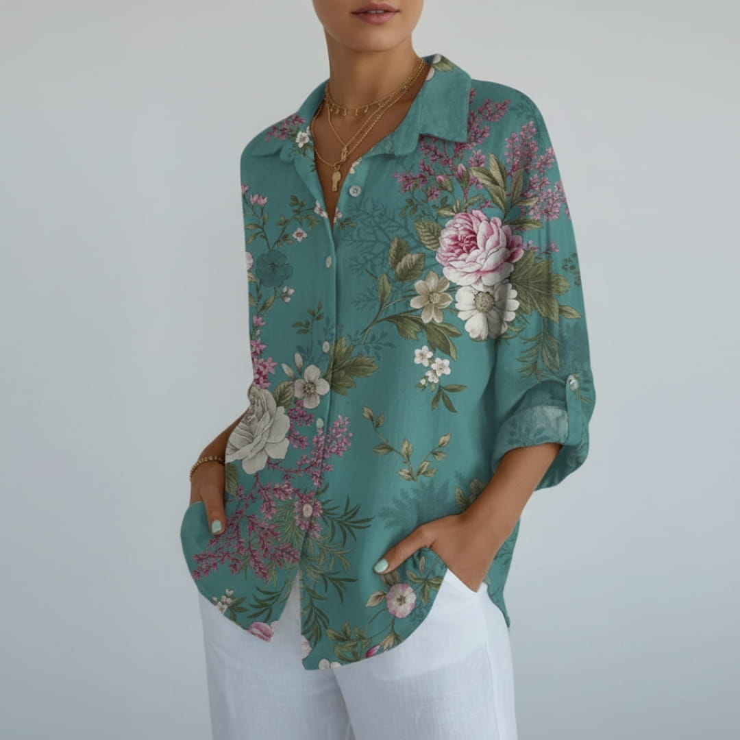 Adelaide Linen Shirt – Artistic Floral Print Women’s Linen Shirt