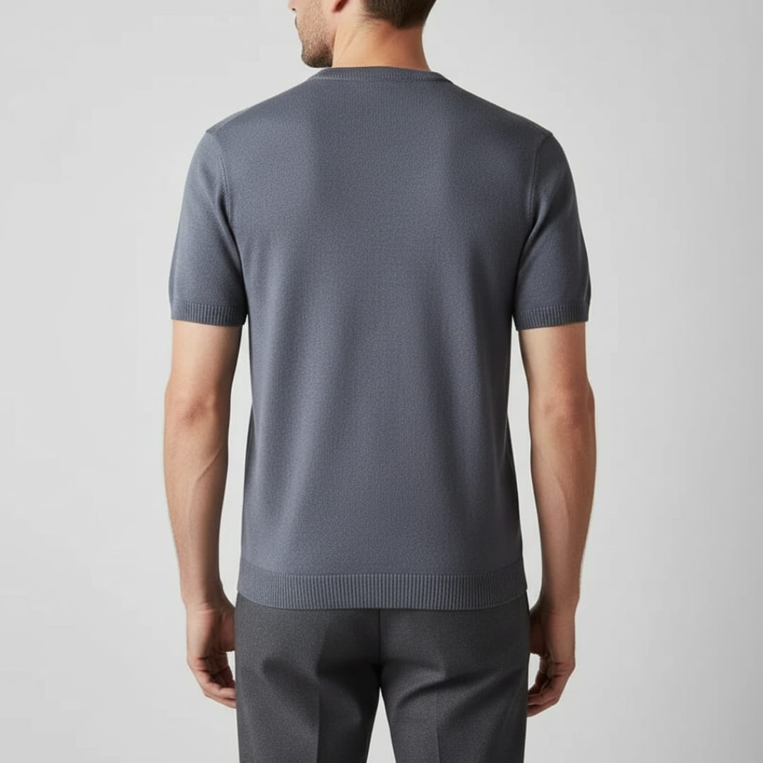 Gabriel Men’s Knit T-Shirt – Mercerised Cotton Blend with Ribbed Crewneck