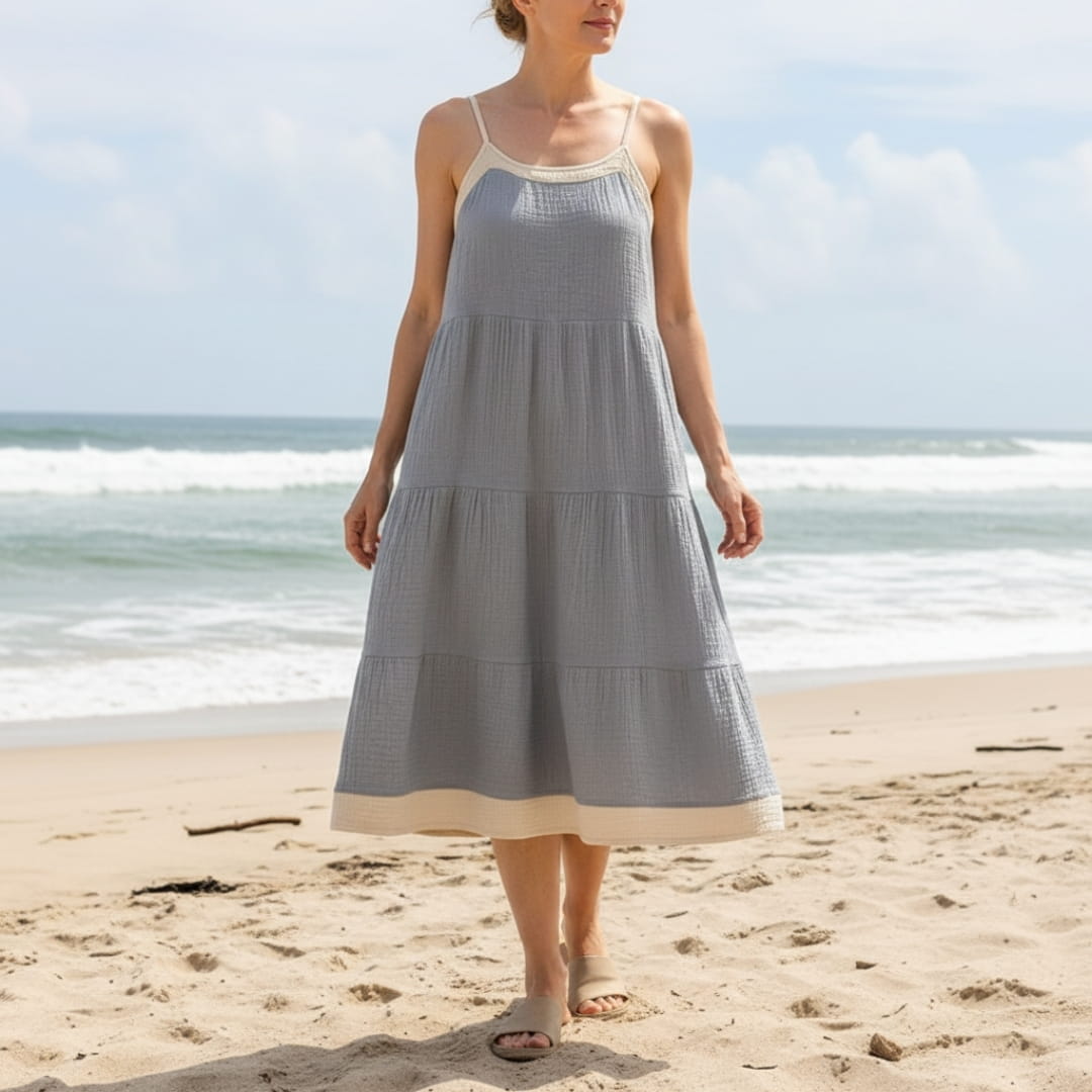 Isolde Pure Cotton Patchwork Sundress – Lightweight Casual Summer Dress