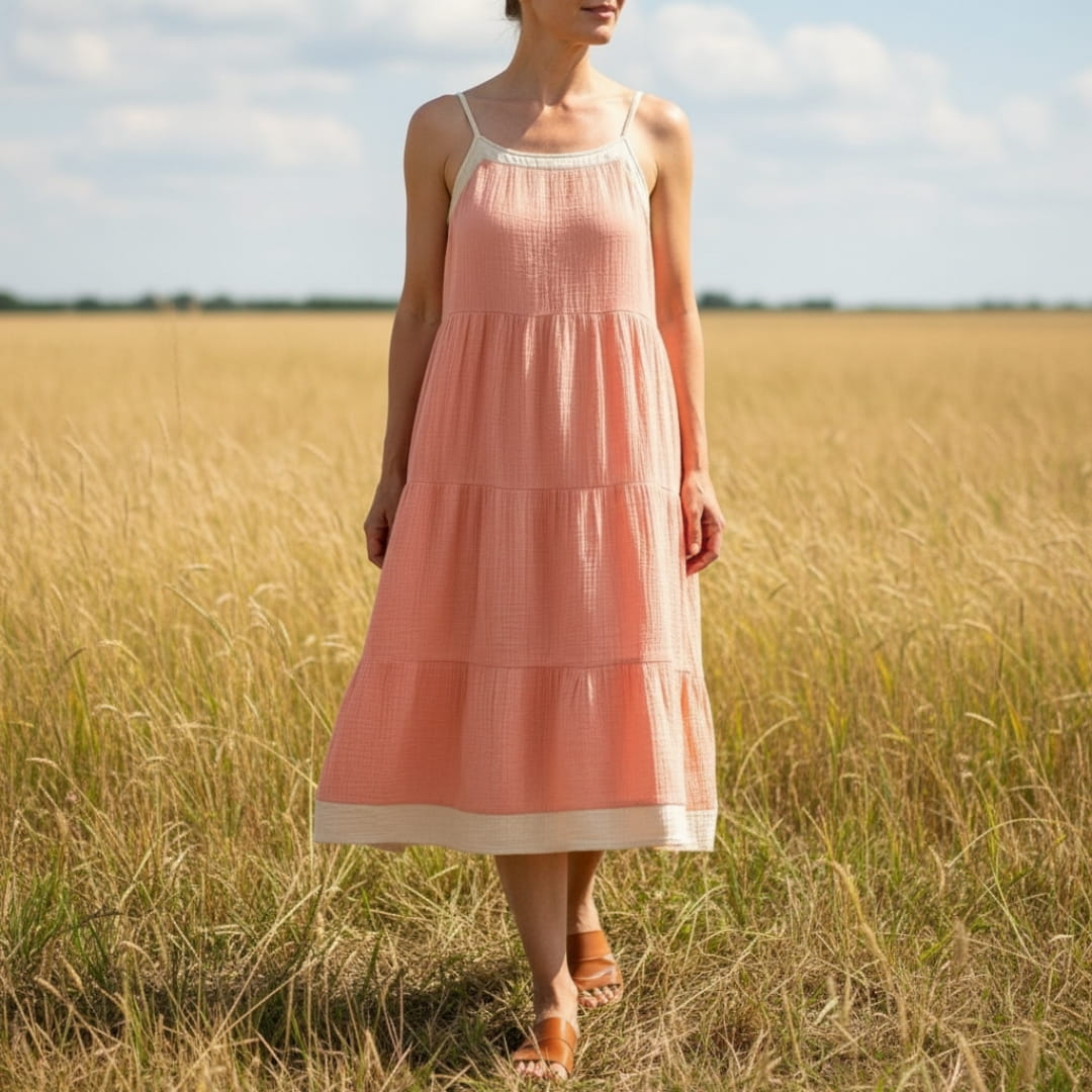 Isolde Pure Cotton Patchwork Sundress – Lightweight Casual Summer Dress