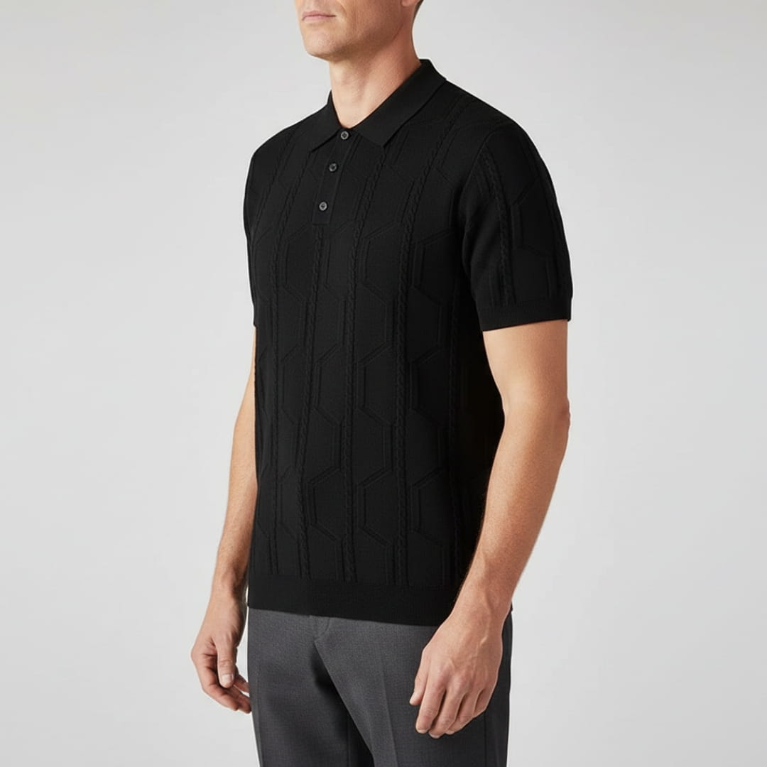 Marco Men’s Jacquard Polo Shirt – Viscose Cotton Blend with Relaxed Fit