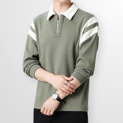 Winston Men’s Quarter Zip Sweater – Cotton Polo Knit with Contrast Collar