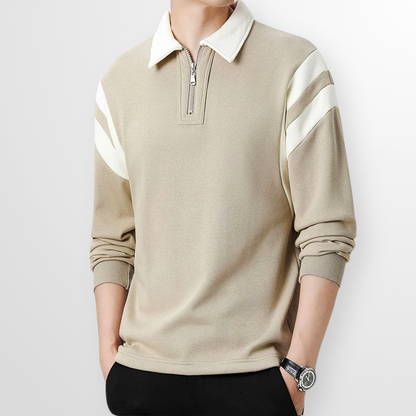Winston Men’s Quarter Zip Sweater – Cotton Polo Knit with Contrast Collar