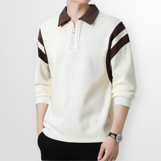 Winston Men’s Quarter Zip Sweater – Cotton Polo Knit with Contrast Collar