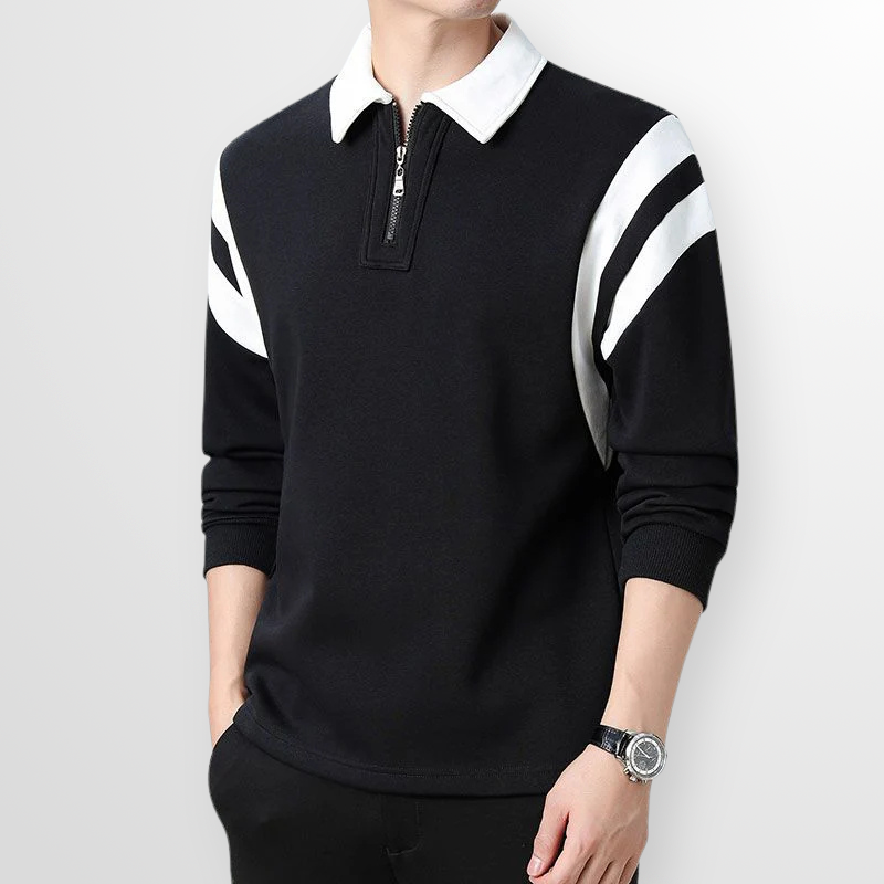 Winston Men’s Quarter Zip Sweater – Cotton Polo Knit with Contrast Collar