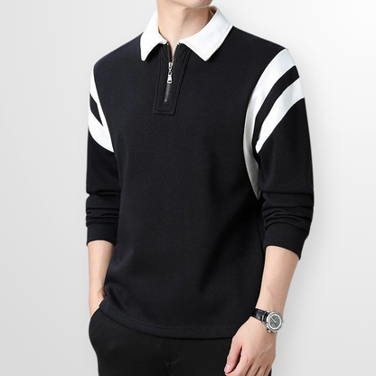 Winston Men’s Quarter Zip Sweater – Cotton Polo Knit with Contrast Collar