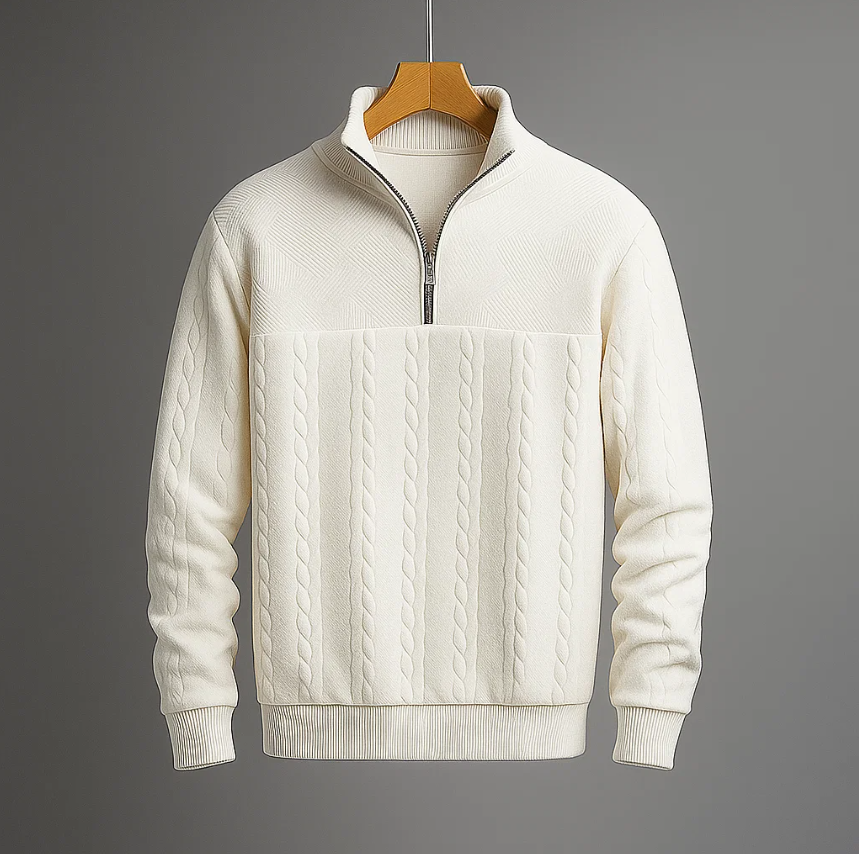 Alessandro Men’s Half-Zip Sweater –  Cable Knit Soft Wool Pullover