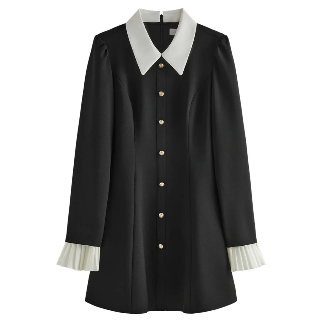 Cristine Button Front A-Line Mini Dress – Structured Collar Shirt Dress