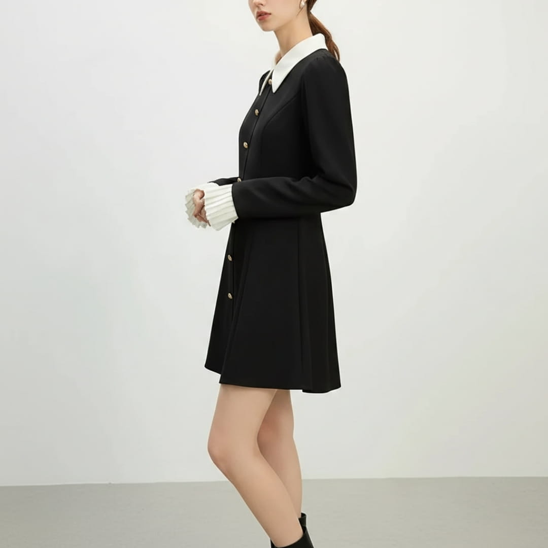 Cristine Button Front A-Line Mini Dress – Structured Collar Shirt Dress