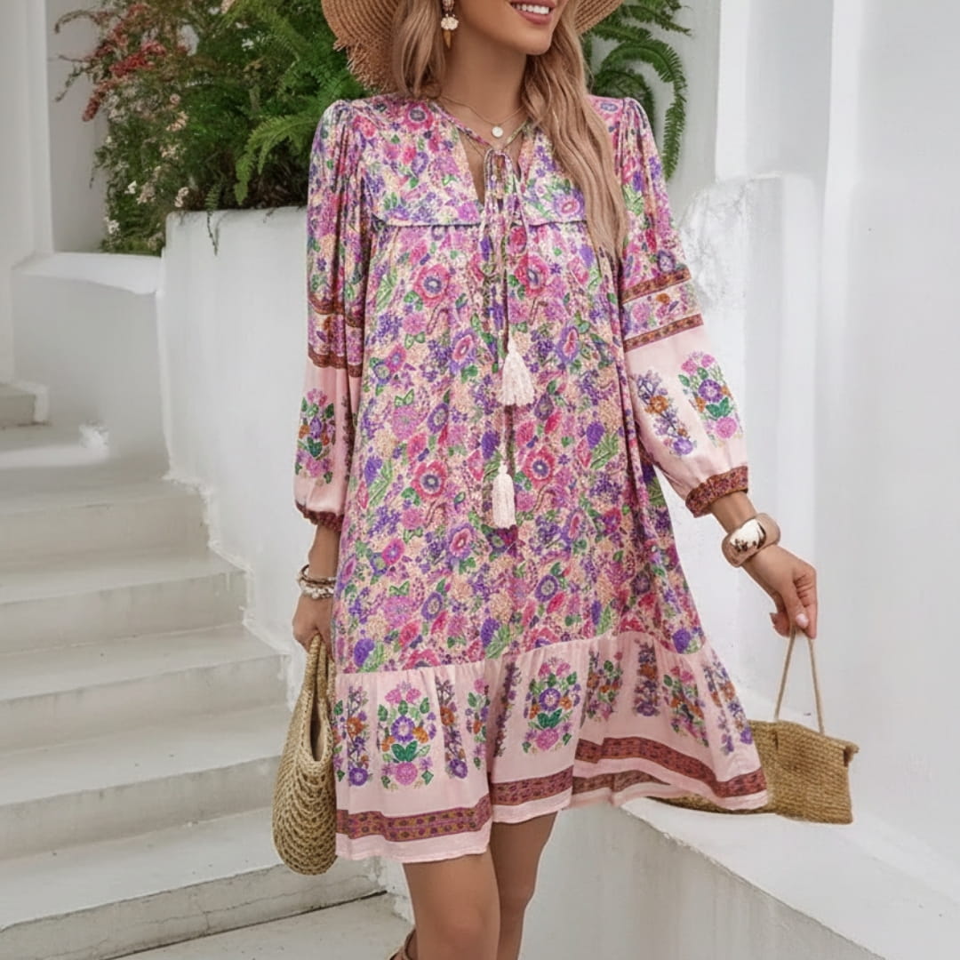 Aveline Boho Summer Dress – Flowy Cotton Blend Mini Dress