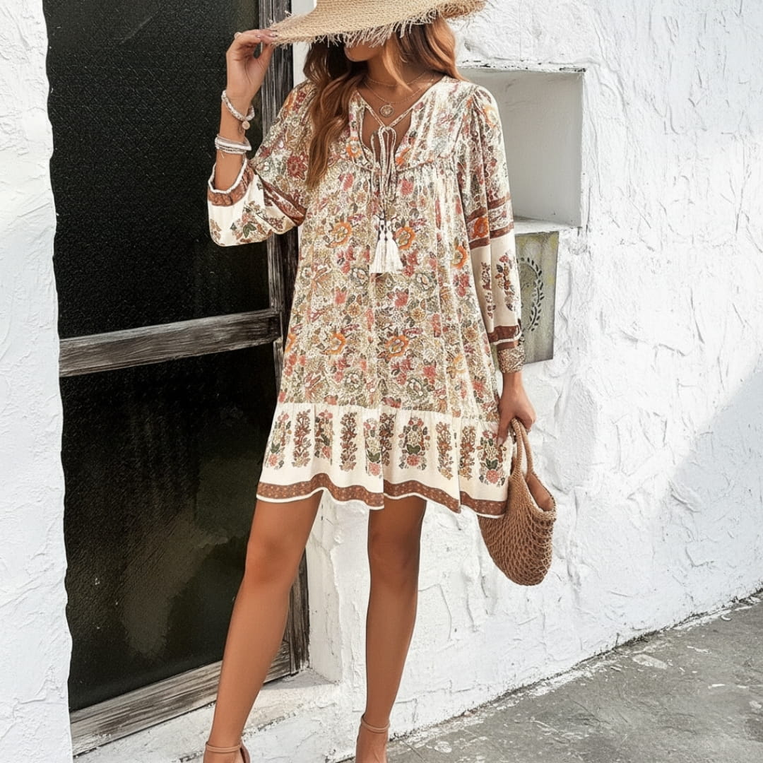 Aveline Boho Summer Dress – Flowy Cotton Blend Mini Dress