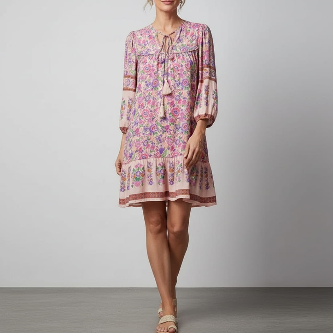 Aveline Boho Summer Dress – Flowy Cotton Blend Mini Dress