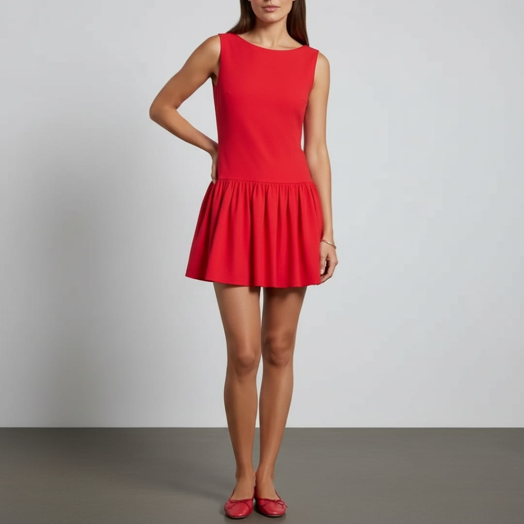 Ivygay Pleated Mini Dress – Lightweight Cotton Blend Flared Skirt