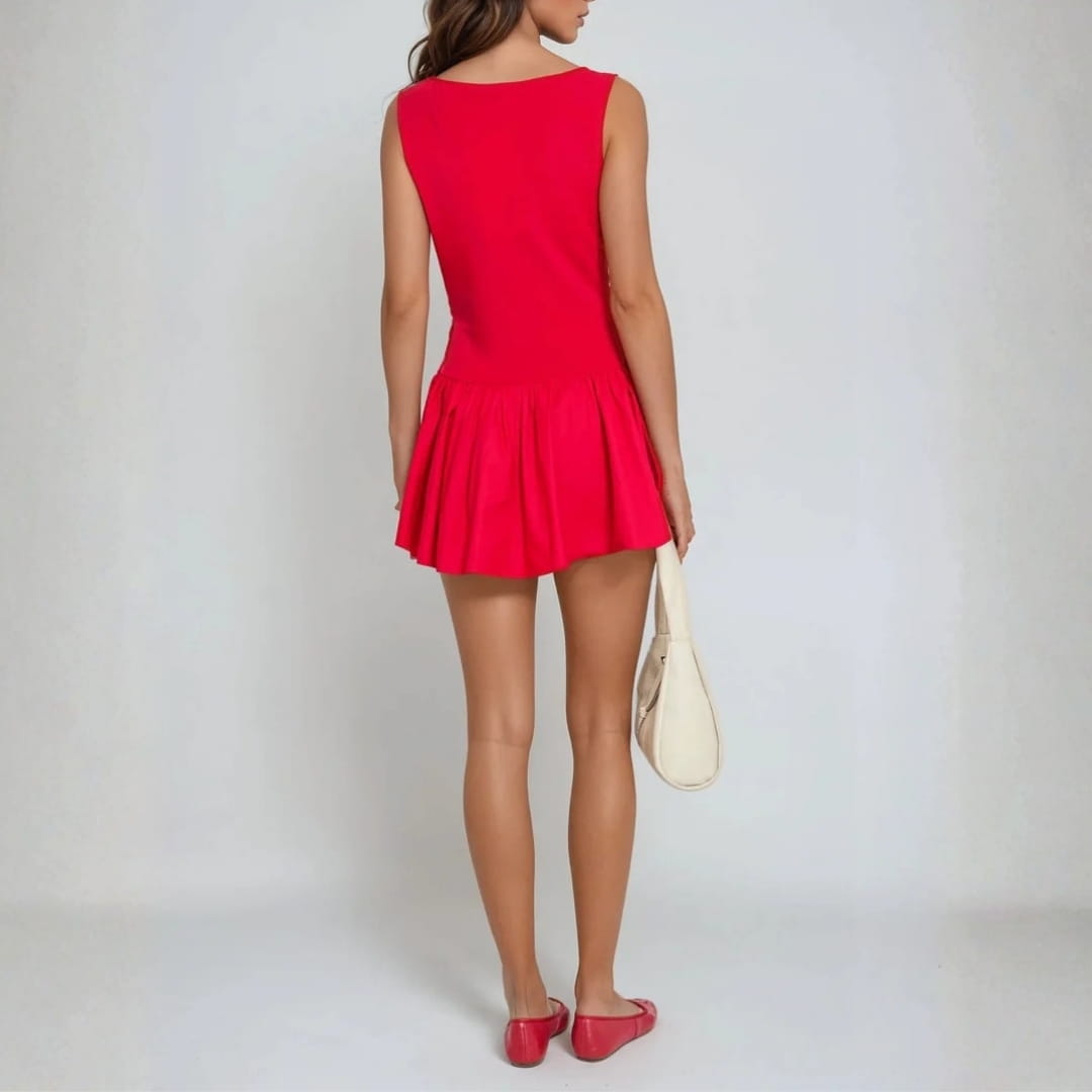 Ivygay Pleated Mini Dress – Lightweight Cotton Blend Flared Skirt