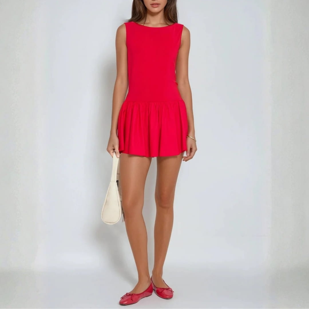 Ivygay Pleated Mini Dress – Lightweight Cotton Blend Flared Skirt